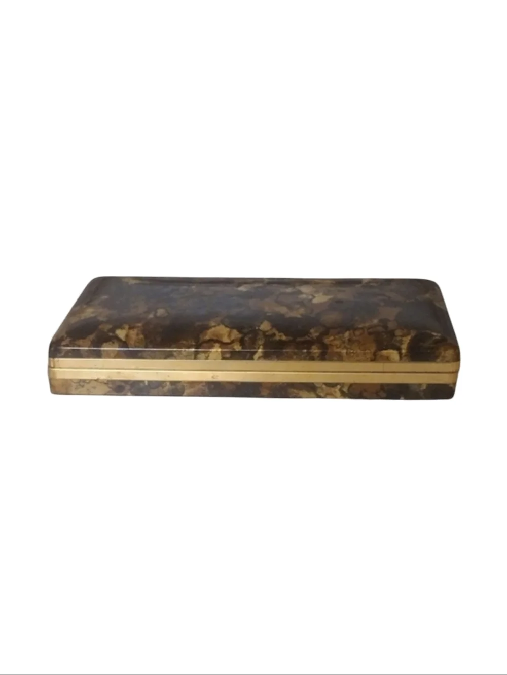 Vtg MELE MOD Gold Black Marbled Effect Vinyl Hard Jewelry Box Case Holder Travel